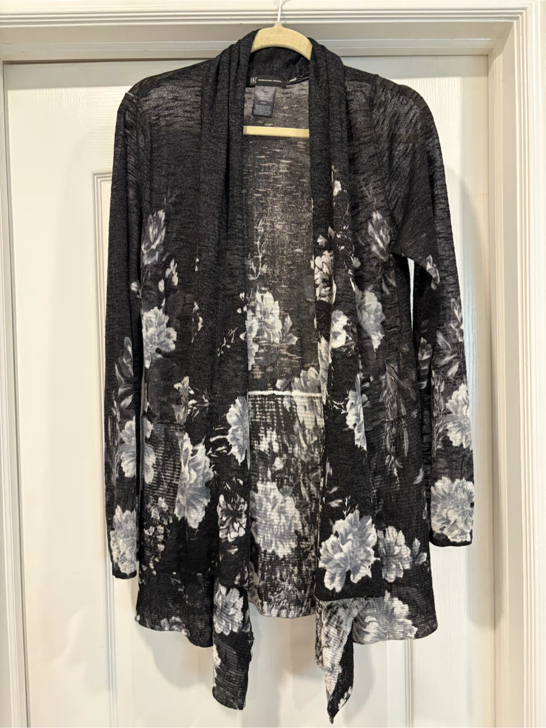 INC Women's Black Floral Open Cardigan