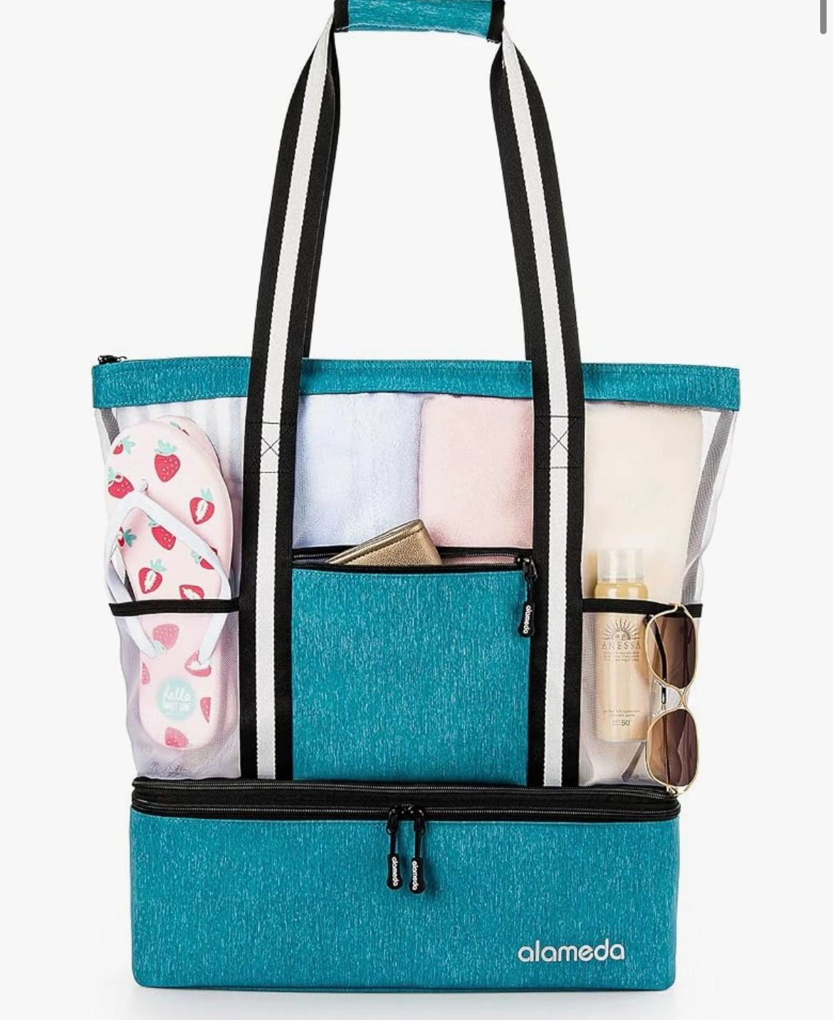 Turquoise Mesh Beach Tote Bag with detachable cooler bag - photo 2