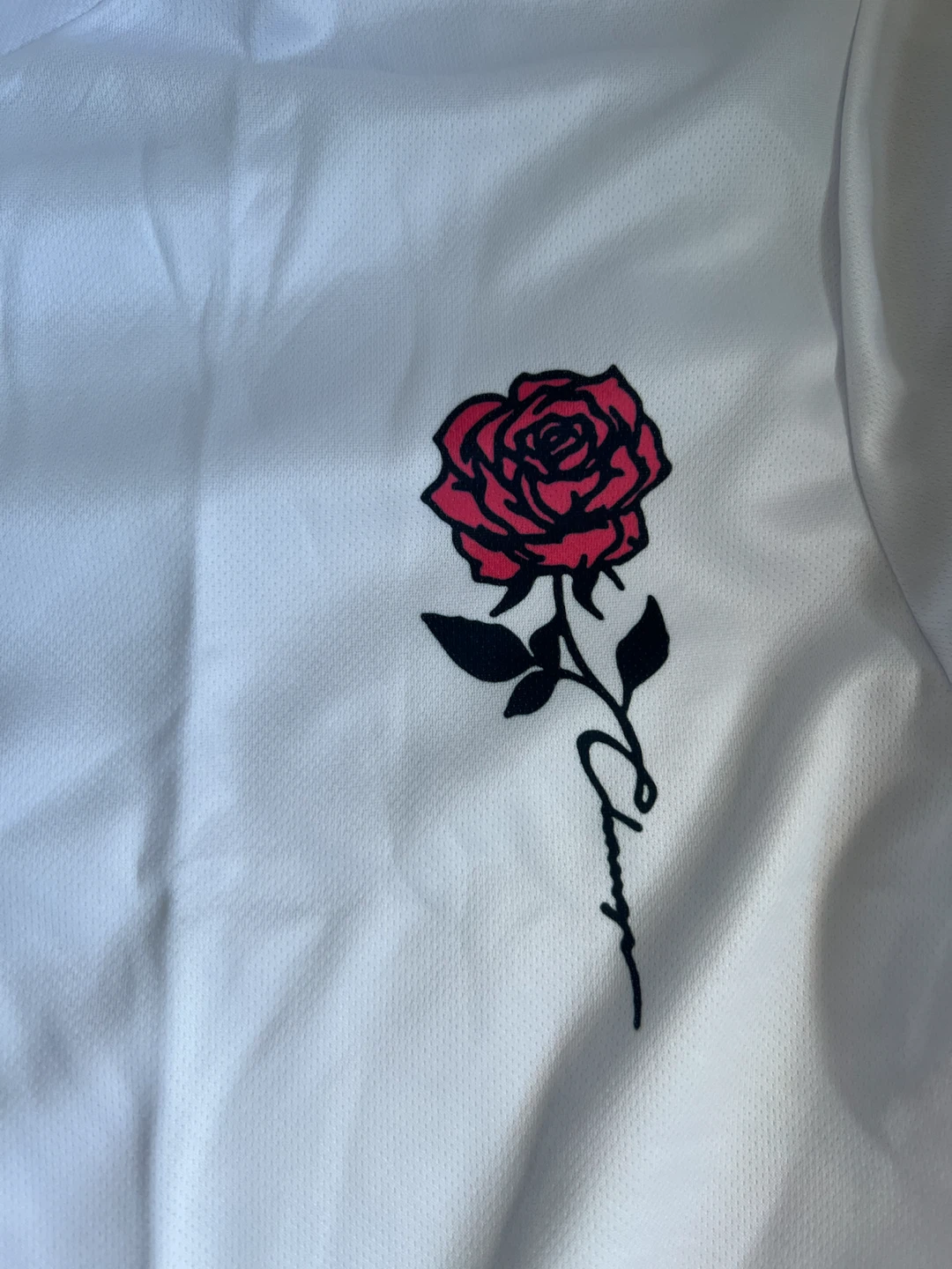 White T-shirt with Rose Graphic - photo 2