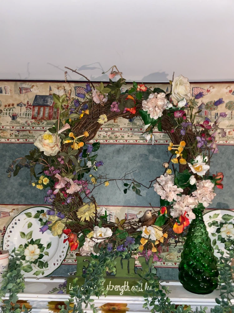 Large Floral Spring Wreath with Birds