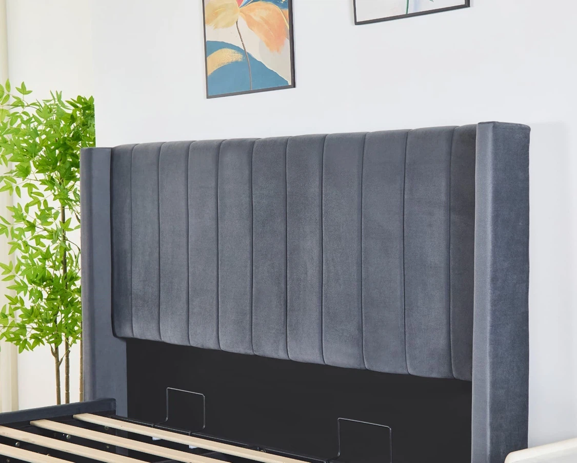 Grey Velvet Headboard and bedframe
