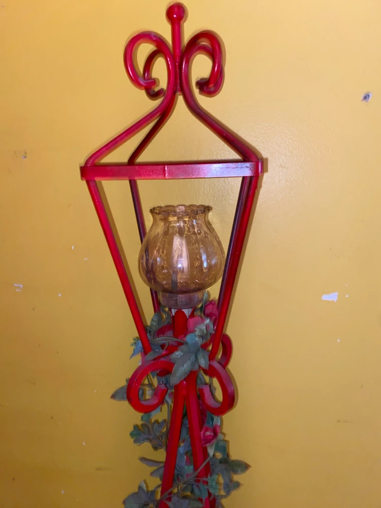 Red Decorative Lantern Candle Stand with Faux Roses