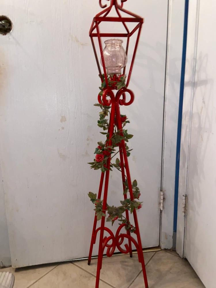 Red Decorative Lantern Candle Stand with Faux Roses - photo 2