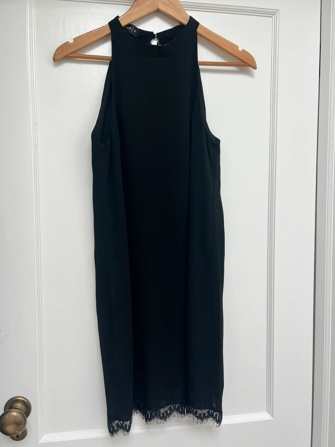 Sexy Black Halterneck lace-trim sleeveless mini dress