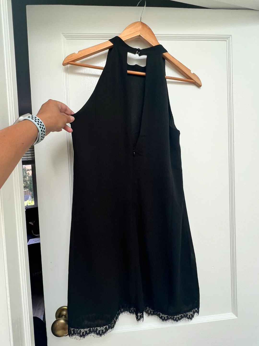 Sexy Black Halterneck lace-trim sleeveless mini dress - photo 4