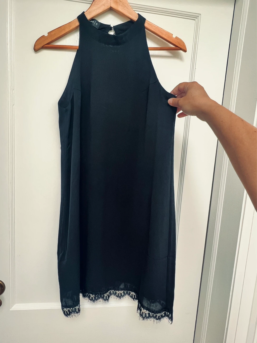 Sexy Black Halterneck lace-trim sleeveless mini dress - photo 2