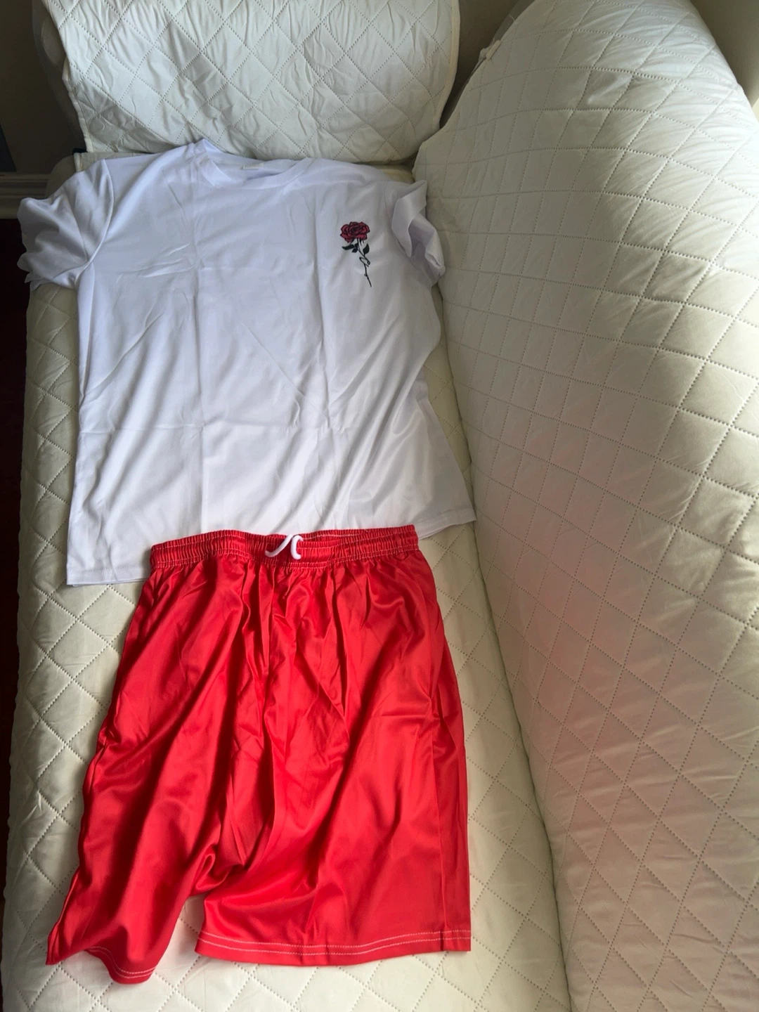 White T-shirt with Rose Graphic