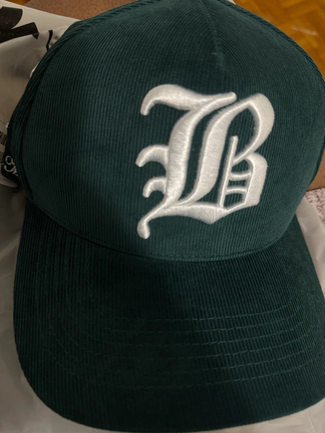Green Corduroy Baseball Cap with Embroidered Letters - photo 4