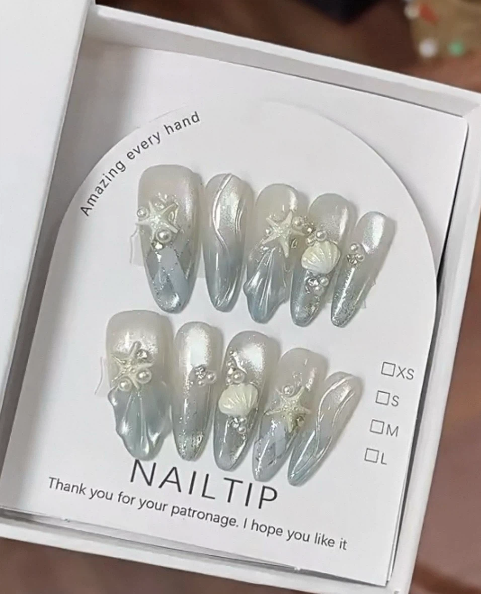 Handmade Press-on Nails - Seashell & Starfish Design - photo 2