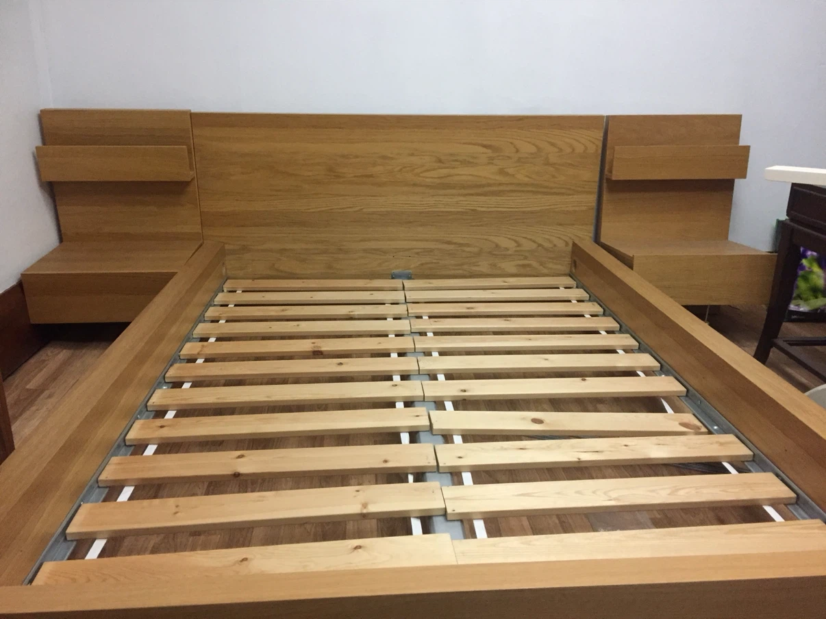 Solid Wood Bed Frame with Integrated Nightstands