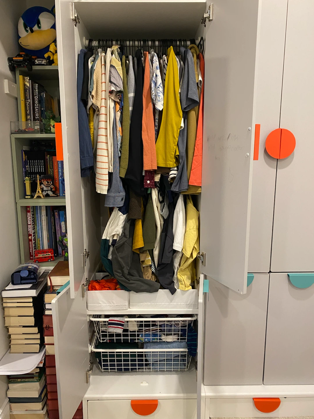 Grey Wardrobe with Orange and Teal Handles - photo 3