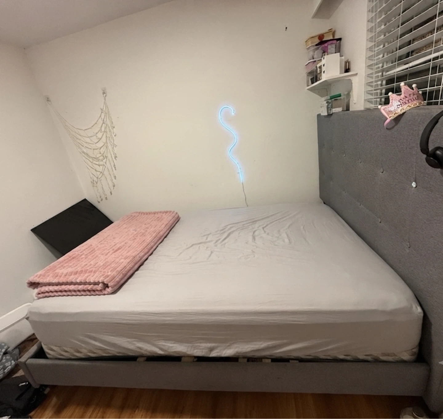 Grey Upholstered Queen Bed Frame