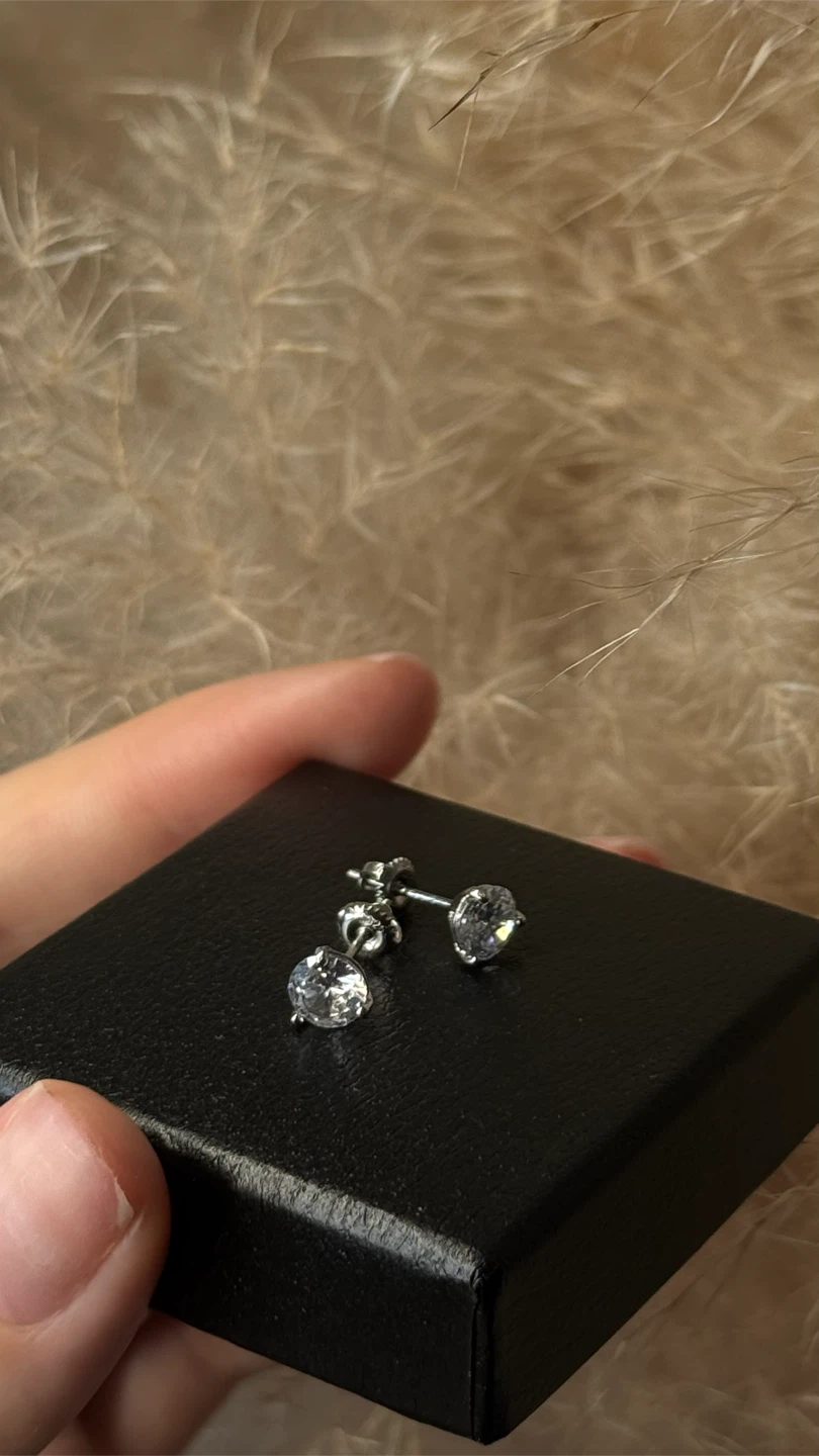 Brand New Sterling Silver CZ Stud Earrings with Screw Backs - photo 2