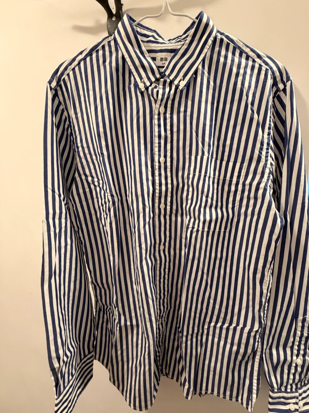Uniqlo Blue and White Striped Button-Up Shirt