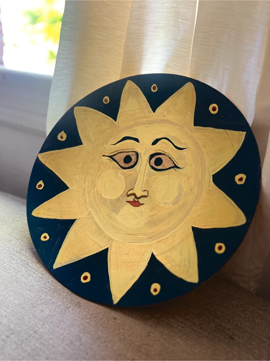 Large Hand-Painted Sun Bowl Tray Wall Decor