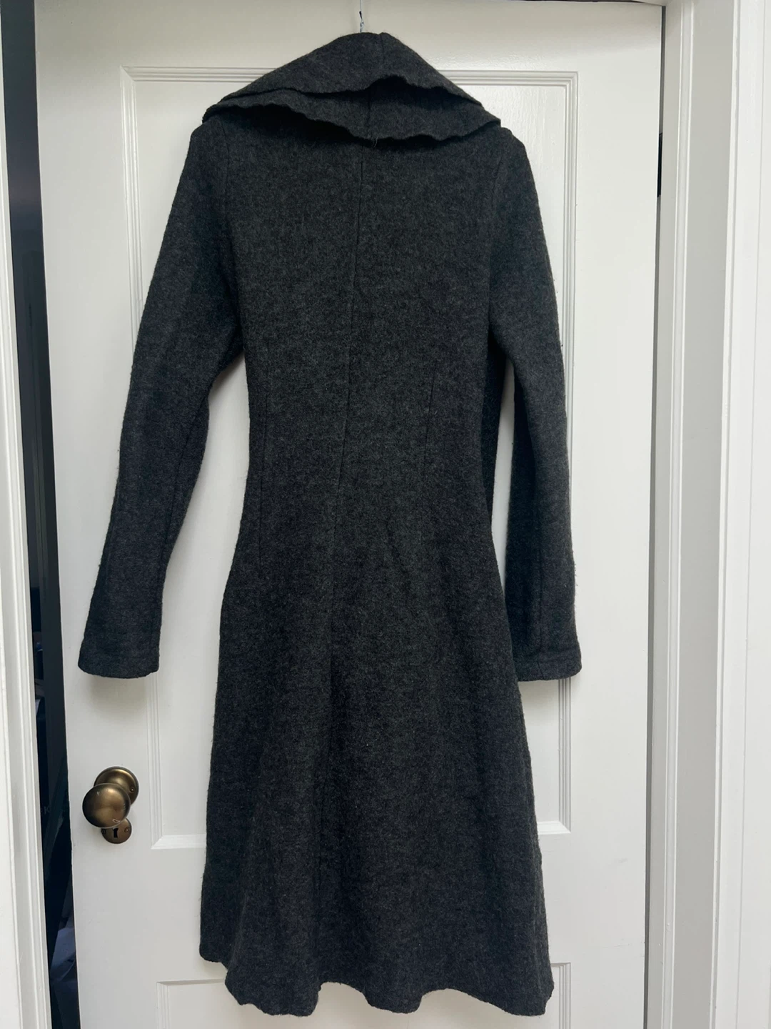 Charcoal Grey Ruffle Front Boiled Wool Coat - photo 4