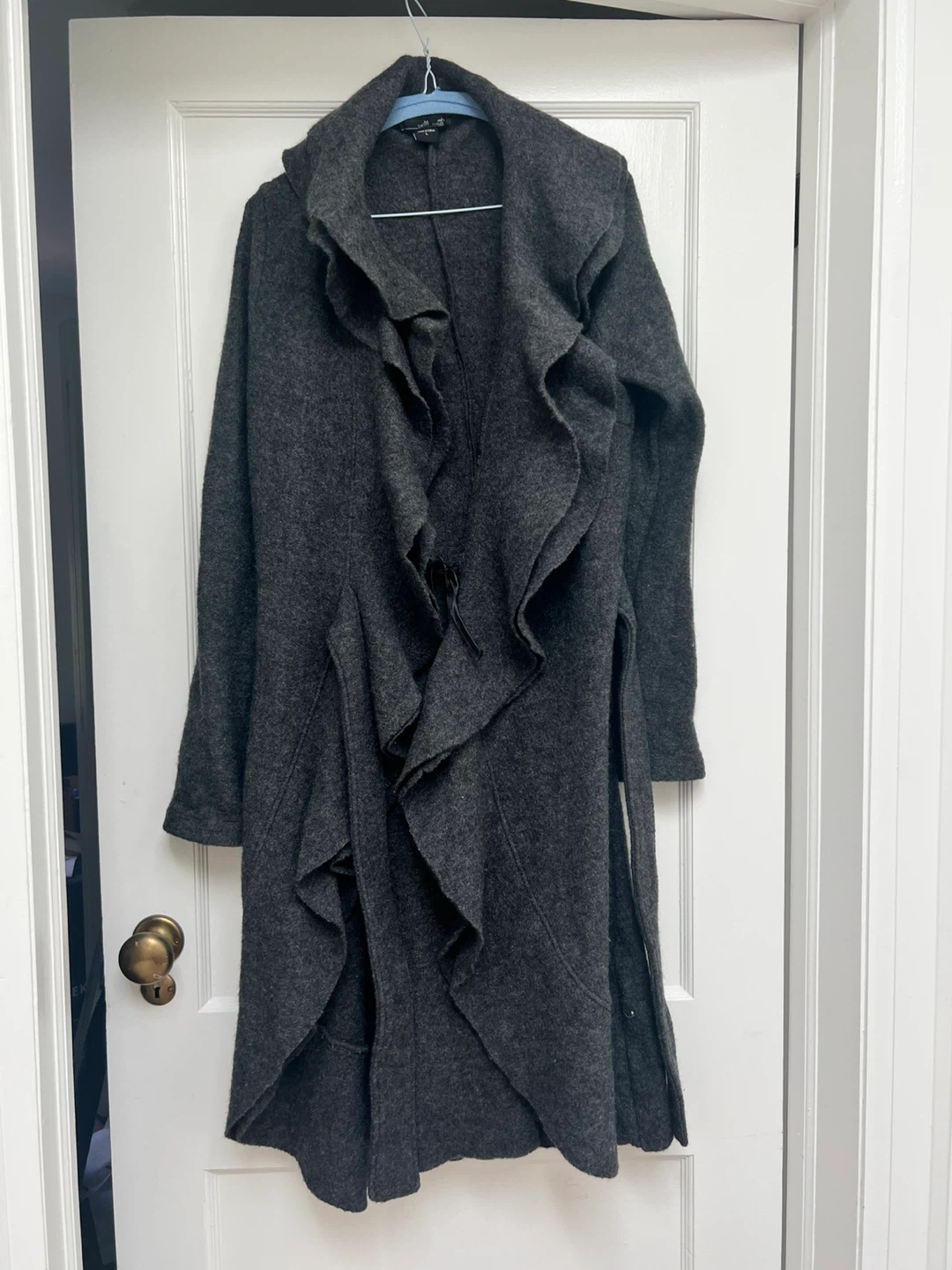 Charcoal Grey Ruffle Front Boiled Wool Coat - photo 3
