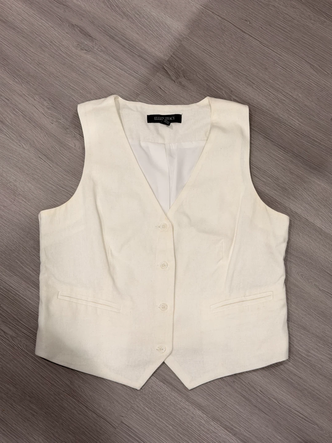 Ellen Tracy Cream Linen Blend Vest