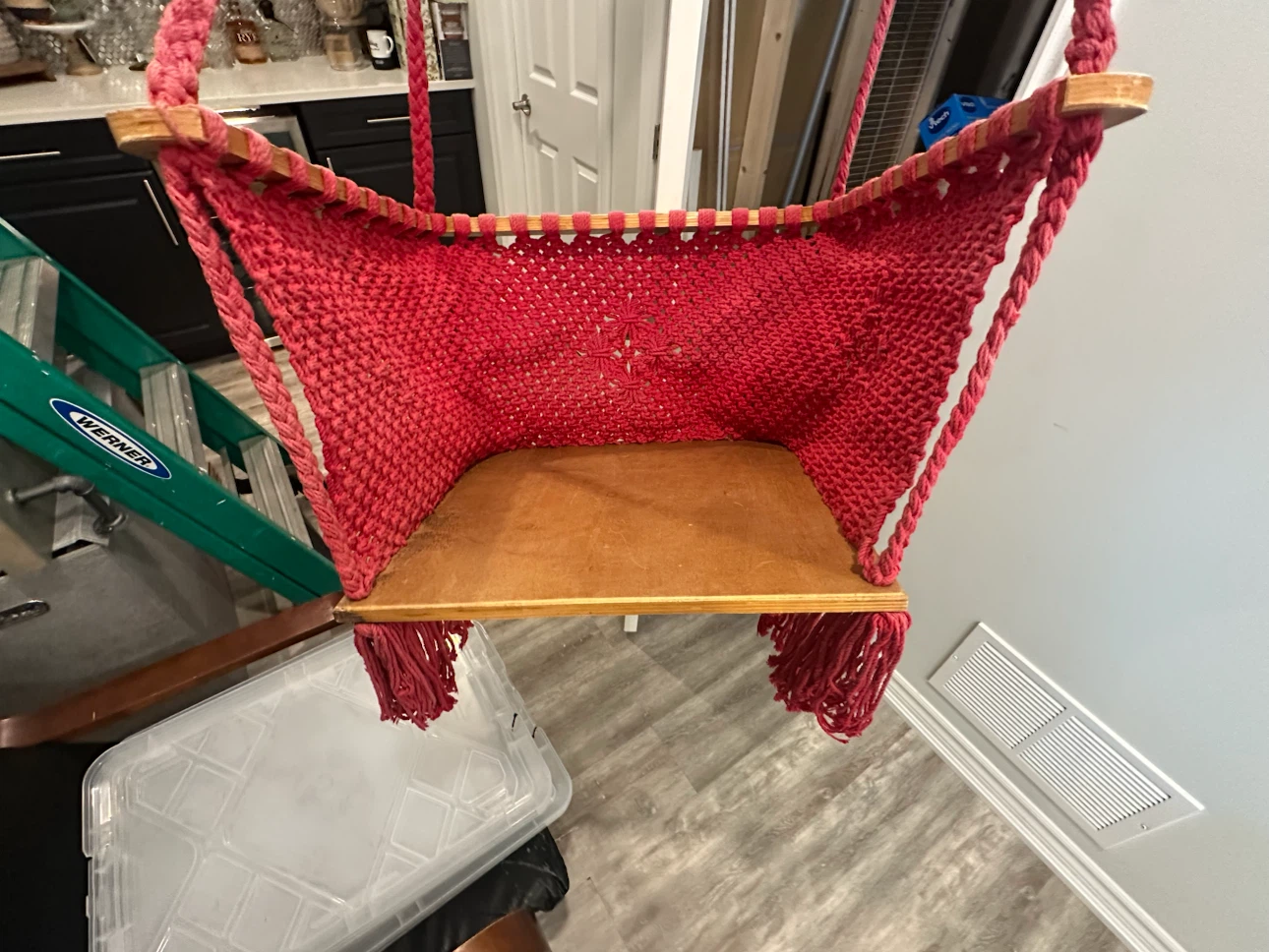 Red Macrame Baby Swing with Wood Seat - photo 2
