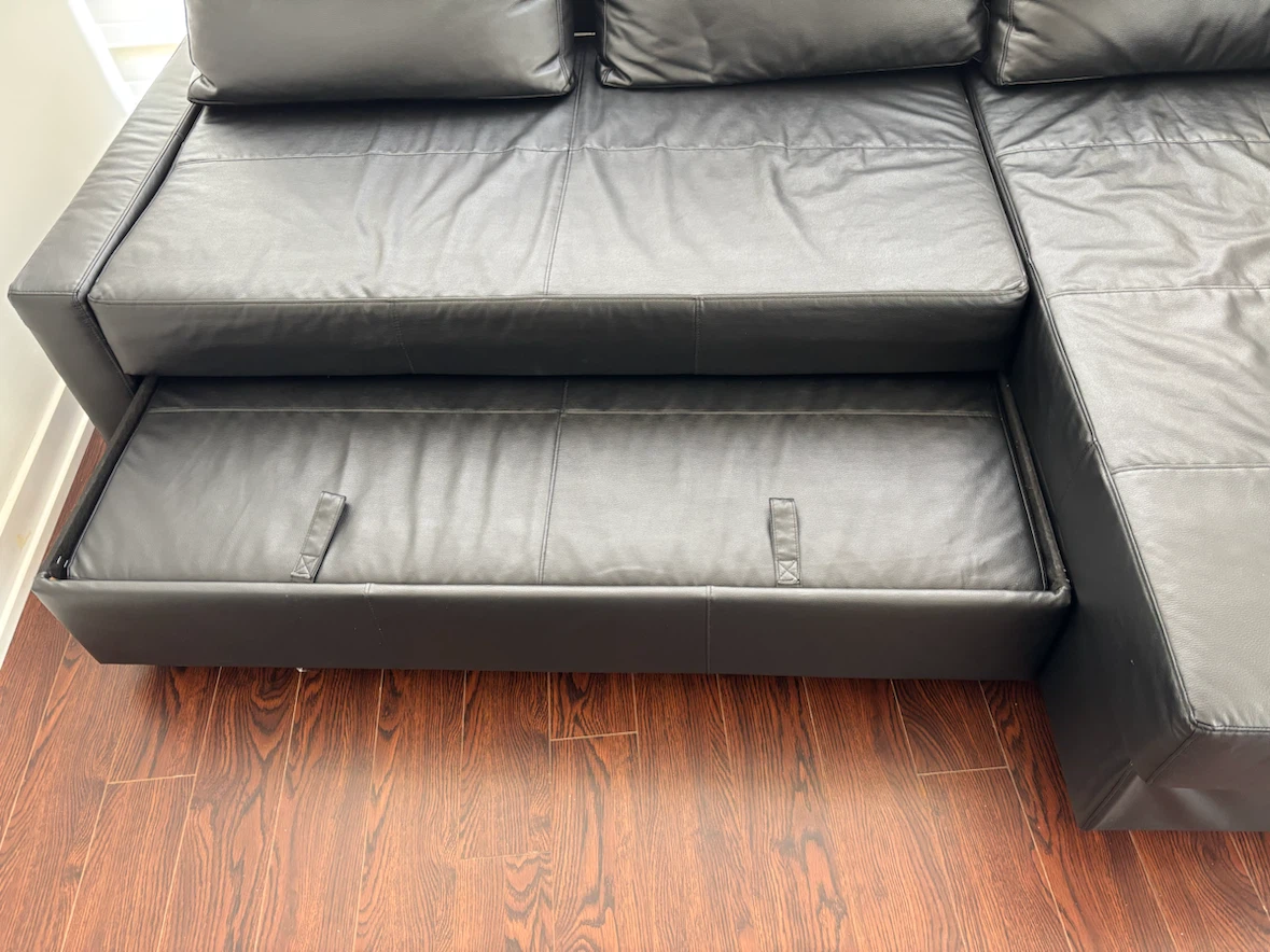 IKEA FRIHETEN black leather corner sofa with built-in storage - photo 3