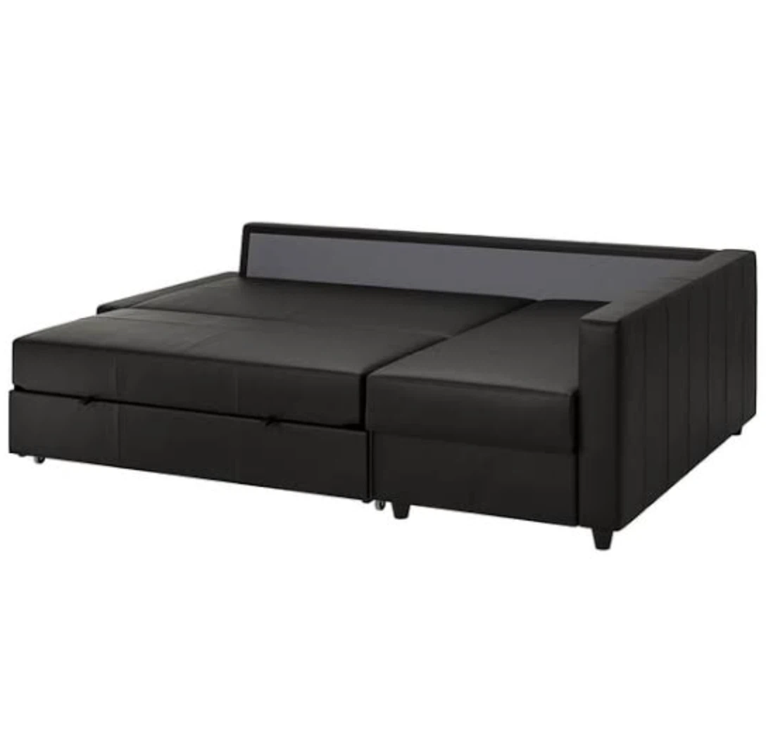 IKEA FRIHETEN black leather corner sofa with built-in storage - photo 5
