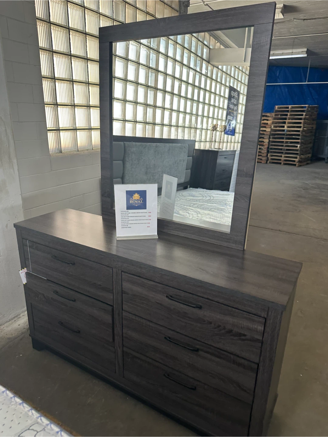 Dark Gray 6-Drawer Dresser with Mirror - photo 3