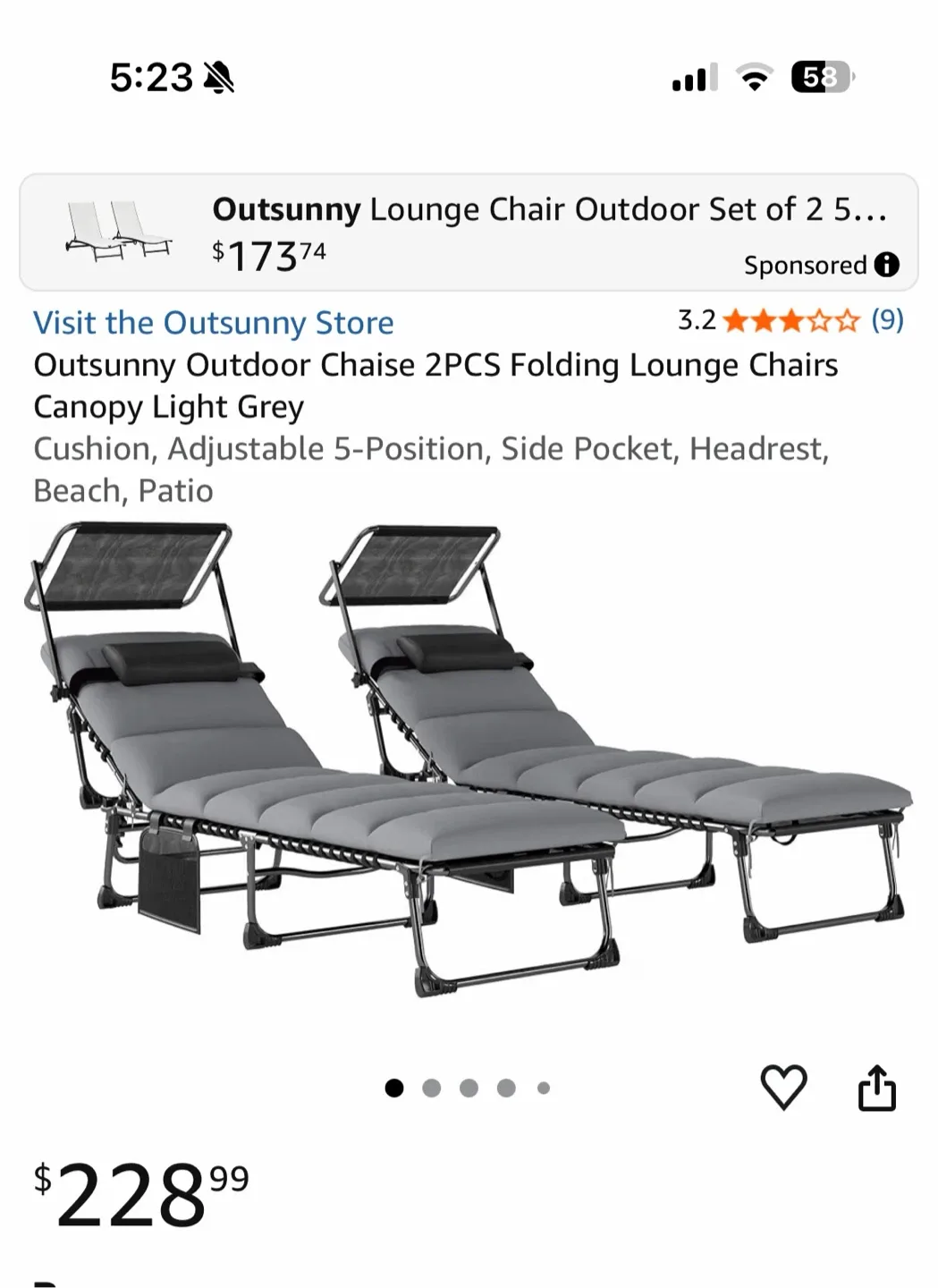 Outsunny Outdoor Lounge Chairs Set of 2