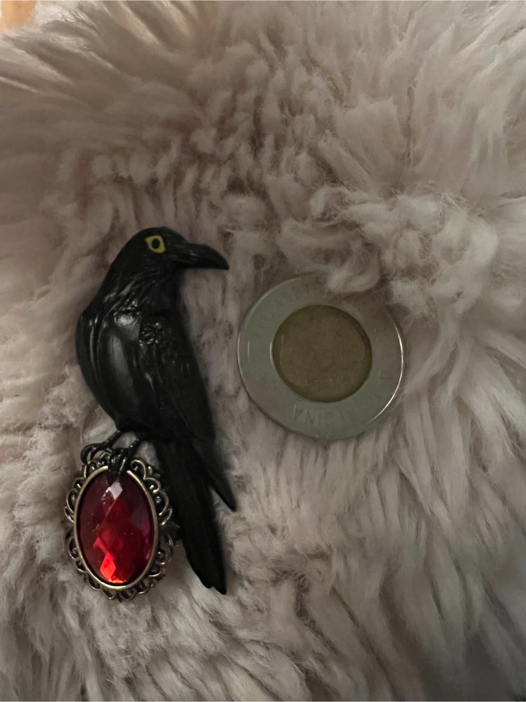 Black Raven Brooch with Red Gem - photo 2