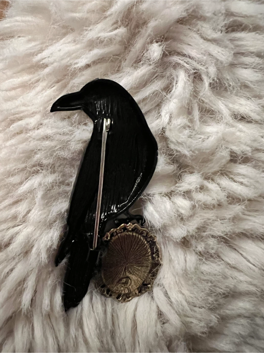 Black Raven Brooch with Red Gem - photo 3