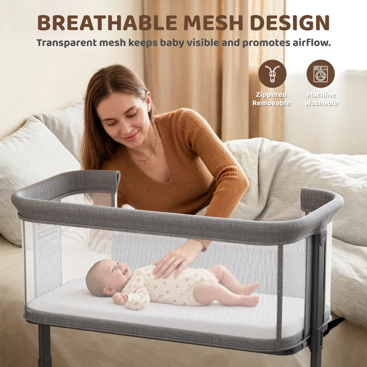 Grey Breathable Mesh Baby Bassinet - photo 2
