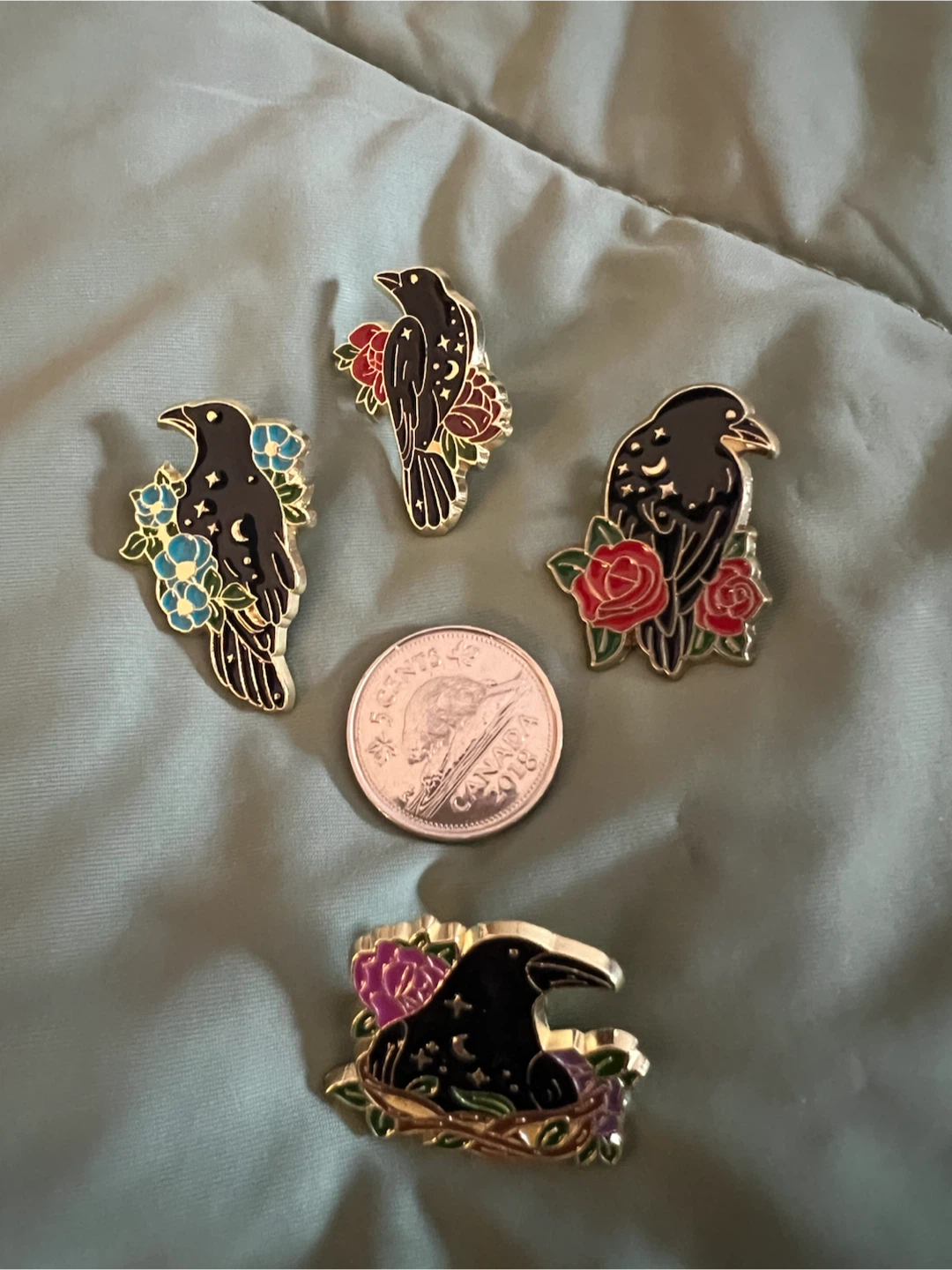 Enamel Pins - Black Raven with Floral Design