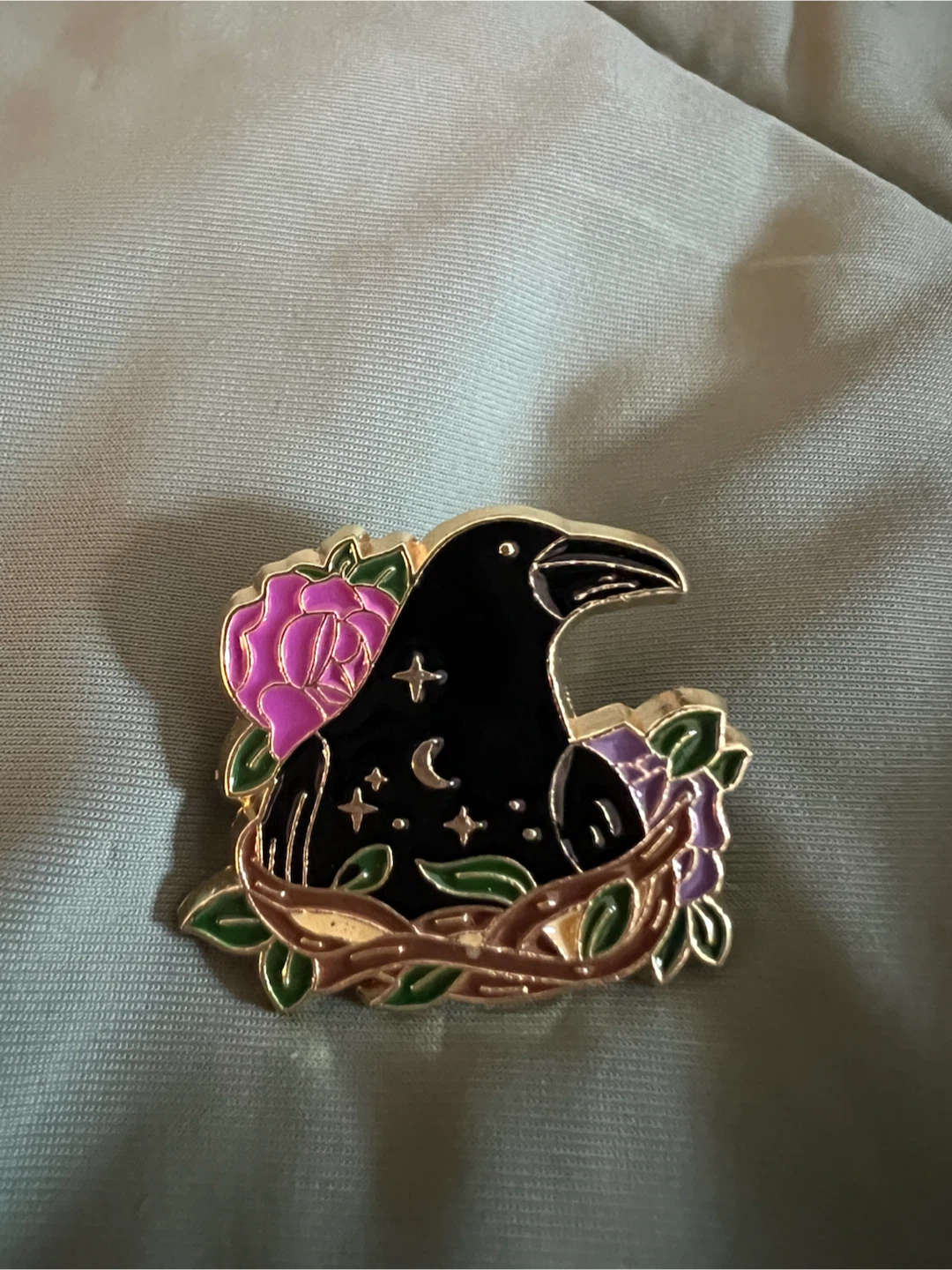 Enamel Pins - Black Raven with Floral Design - photo 3