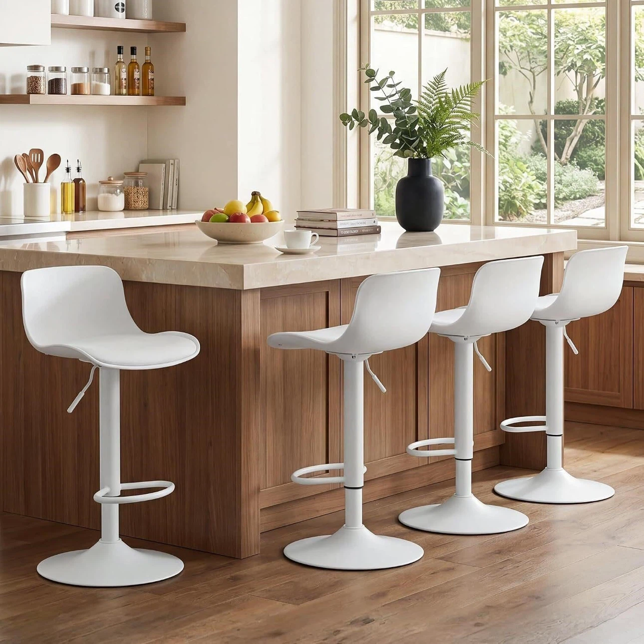 White Adjustable Bar Stools (Set of 2)