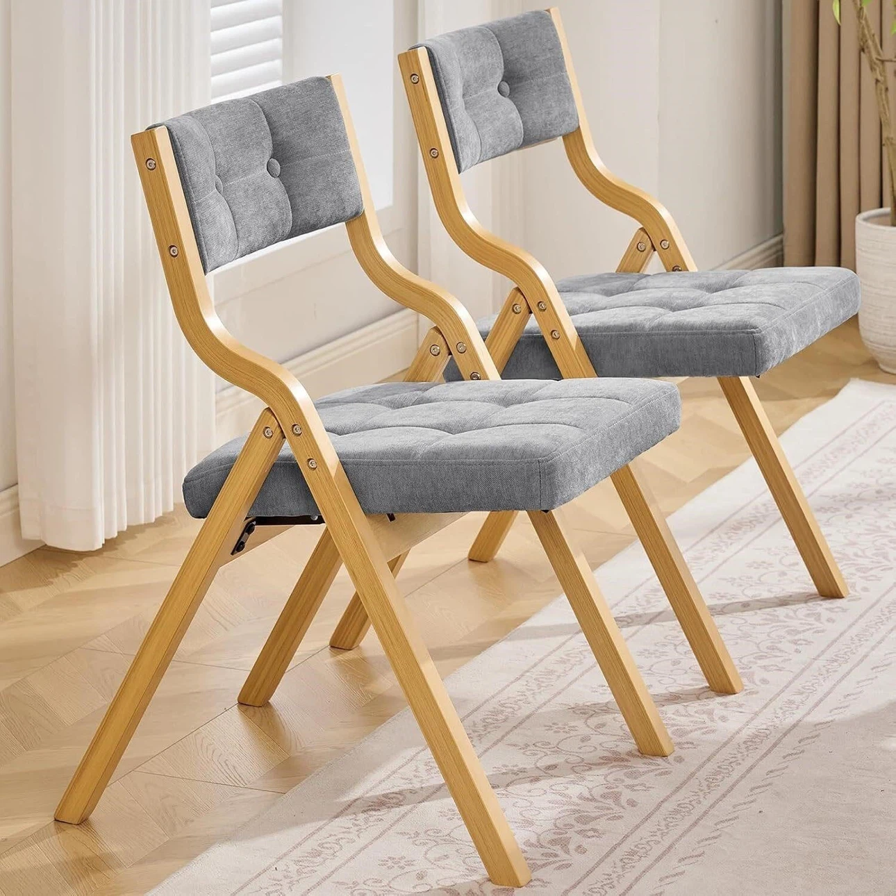 Grey Fabric Folding Chairs (Set of 2)