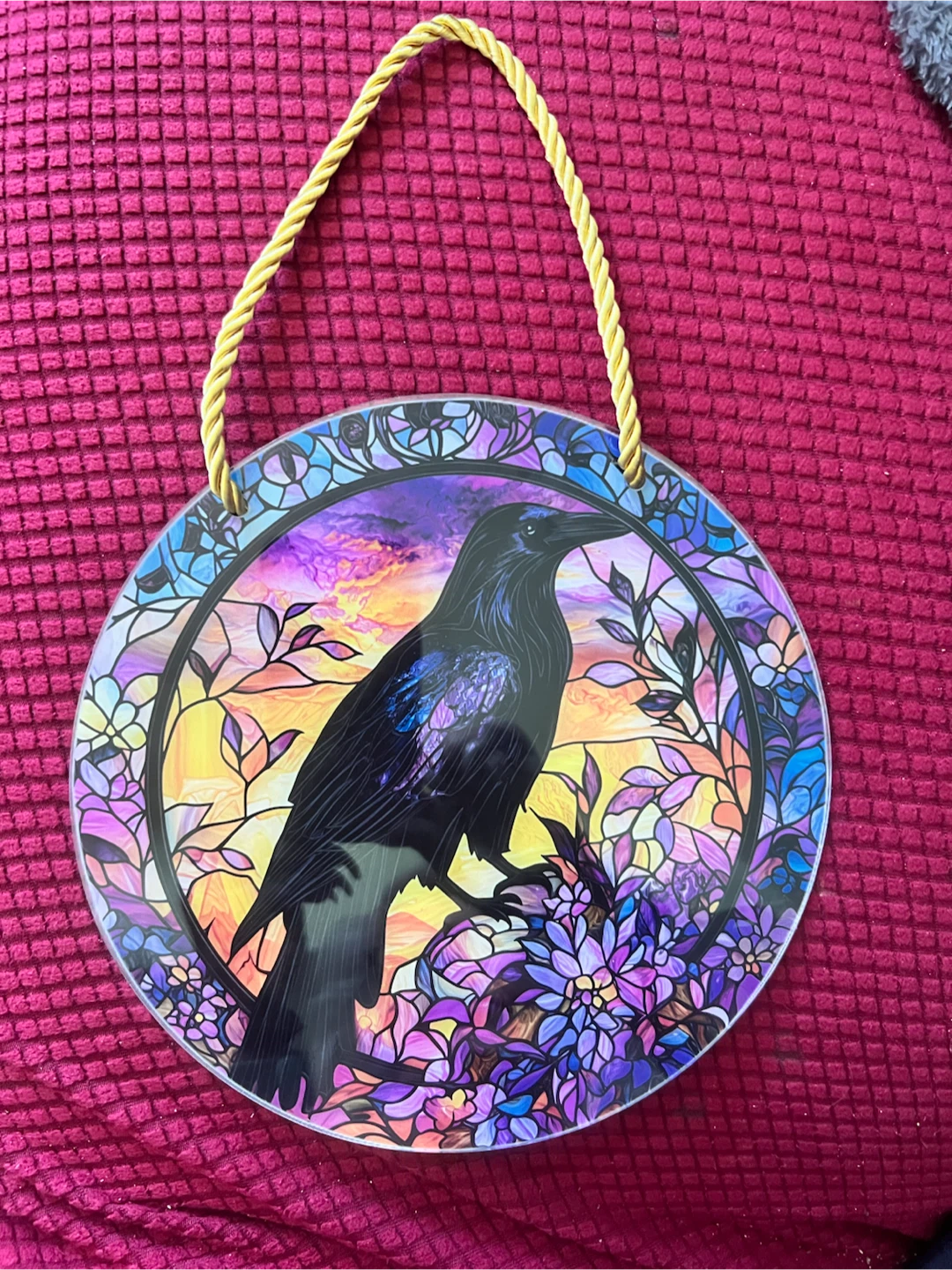Round Raven Stained Glass Suncatcher Wall Art - photo 2