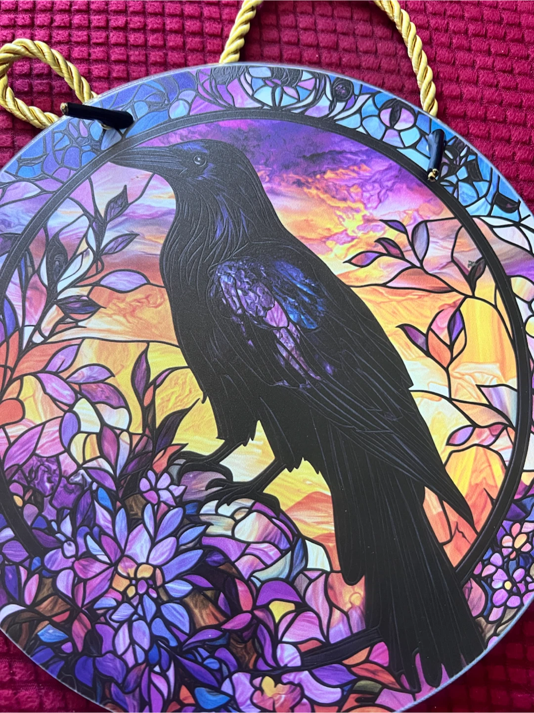 Round Raven Stained Glass Suncatcher Wall Art - photo 3