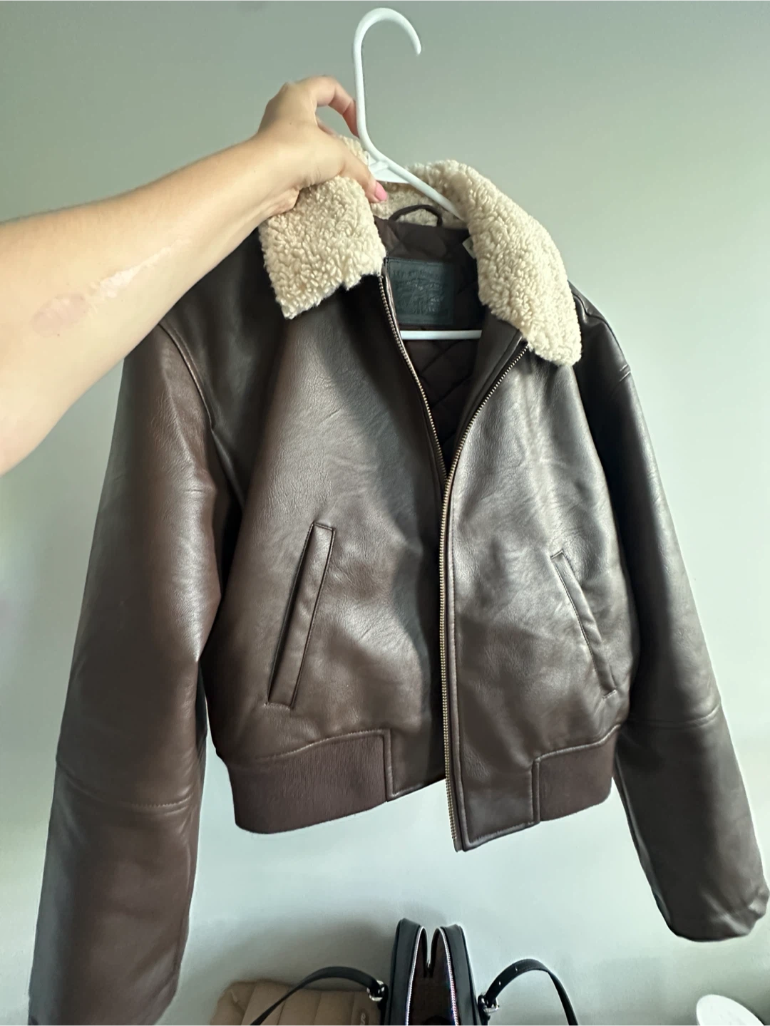 Levi's Brown Faux Leather Sherpa Collar Bomber Jacket