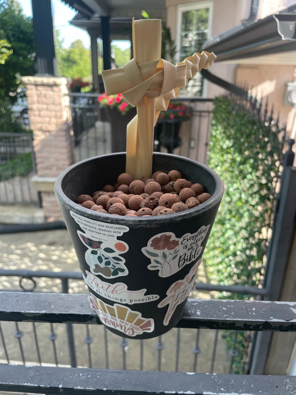 Decorative Potted Plant with Religious Stickers