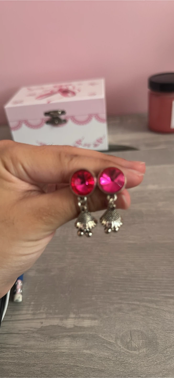 Pink Gemstone Bell Drop Earrings