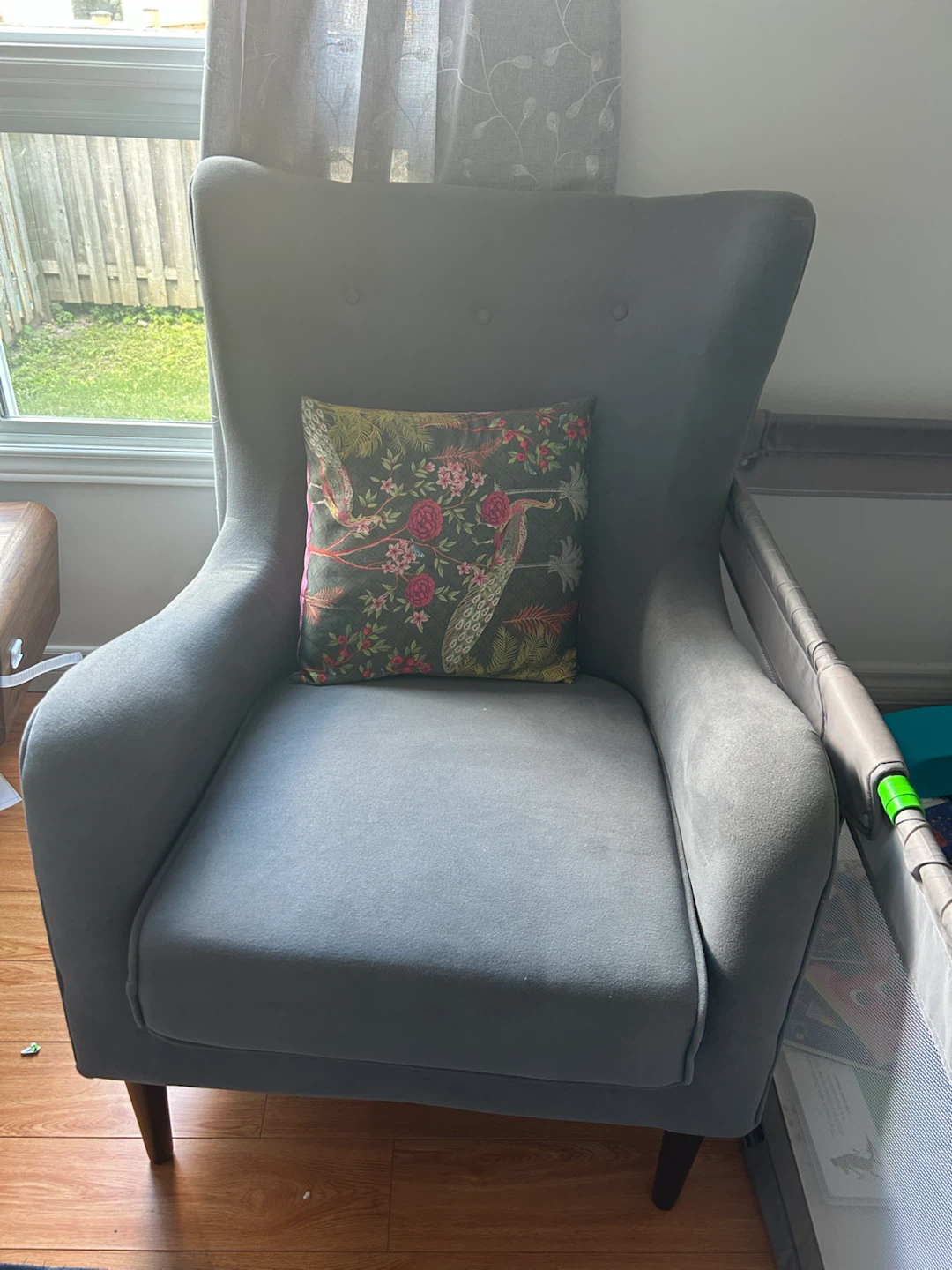 2 Grey Accent Chairs with Decorative Pillow