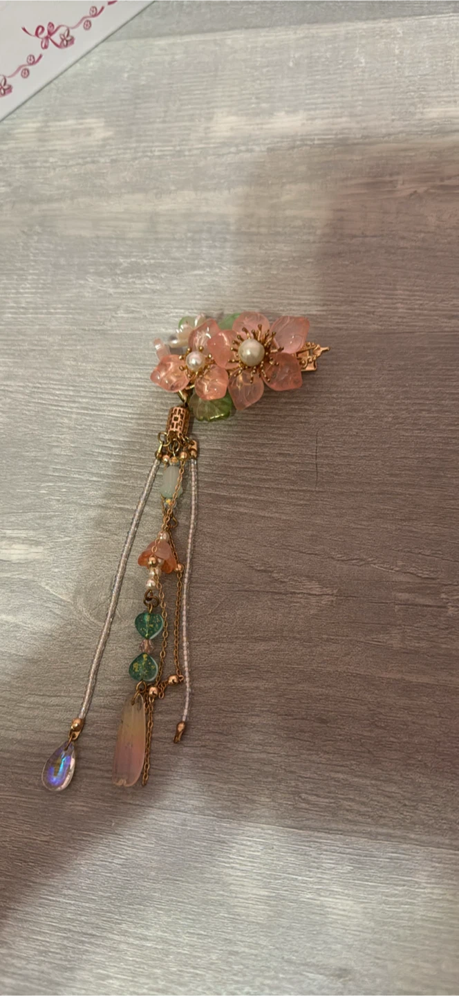 Pink Floral Hair Clip with Tassel