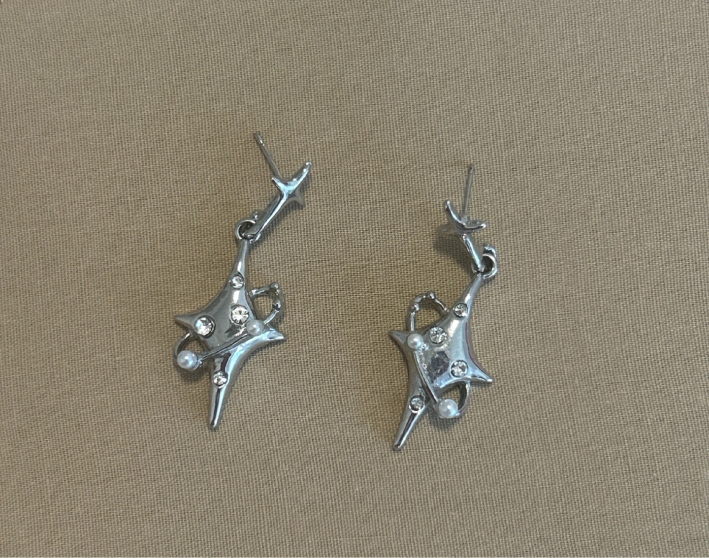 Silver Star and Pearl Dangle Earrings