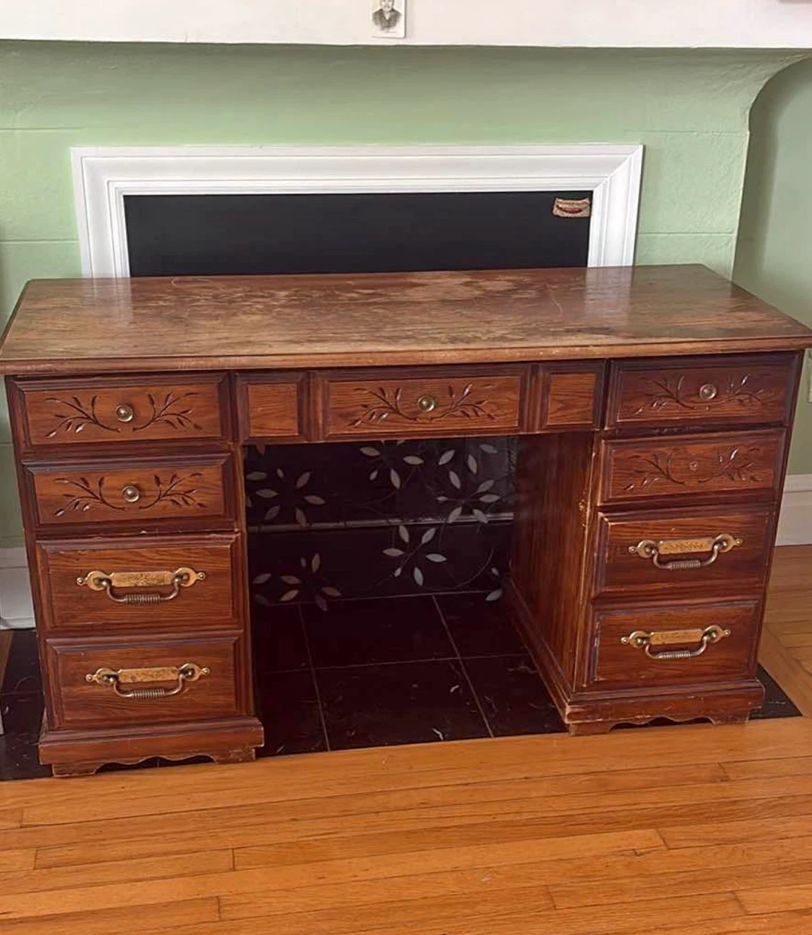 Vintage Wooden Desk with Drawers