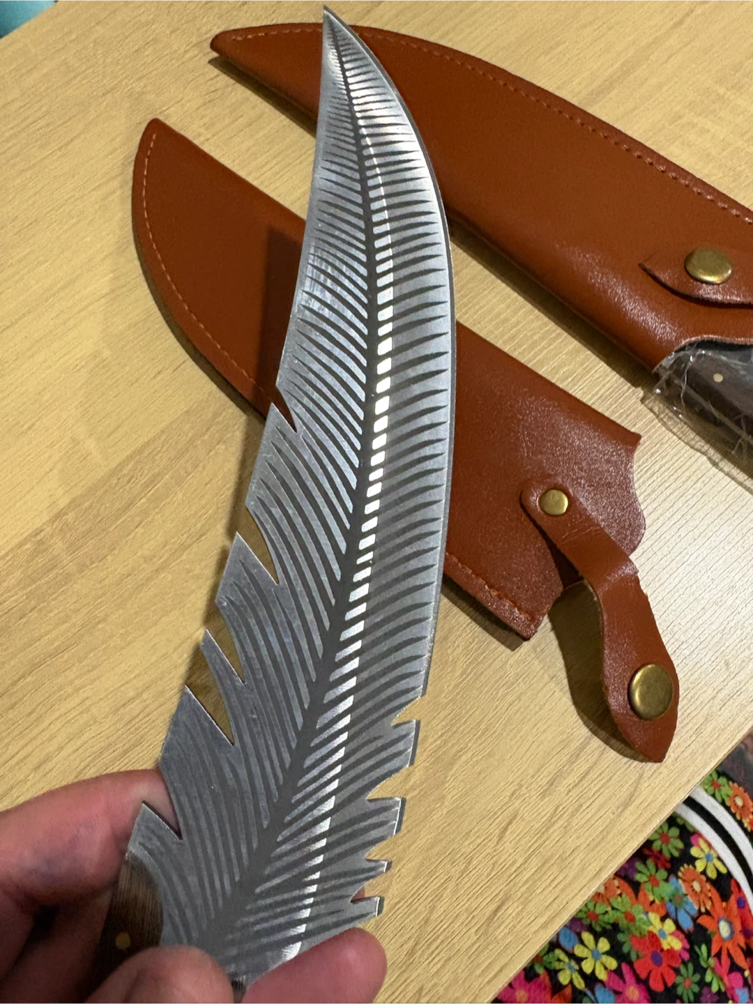 Feather Engraved Knives with Sheaths