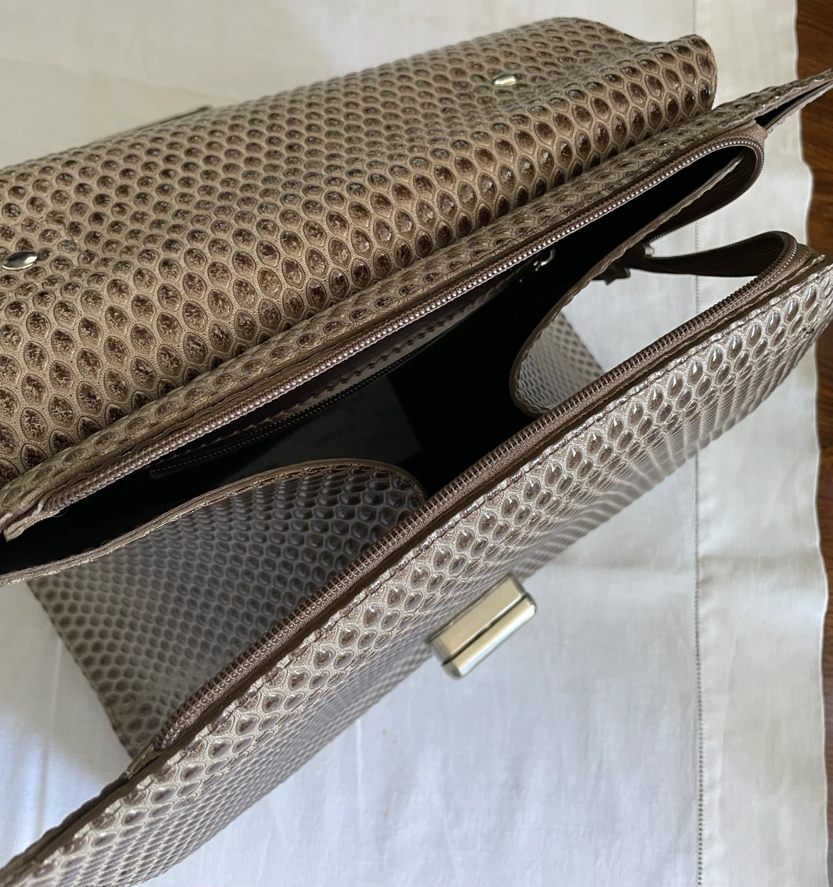 Brown Embossed Handbag with Silver Clasp - photo 2