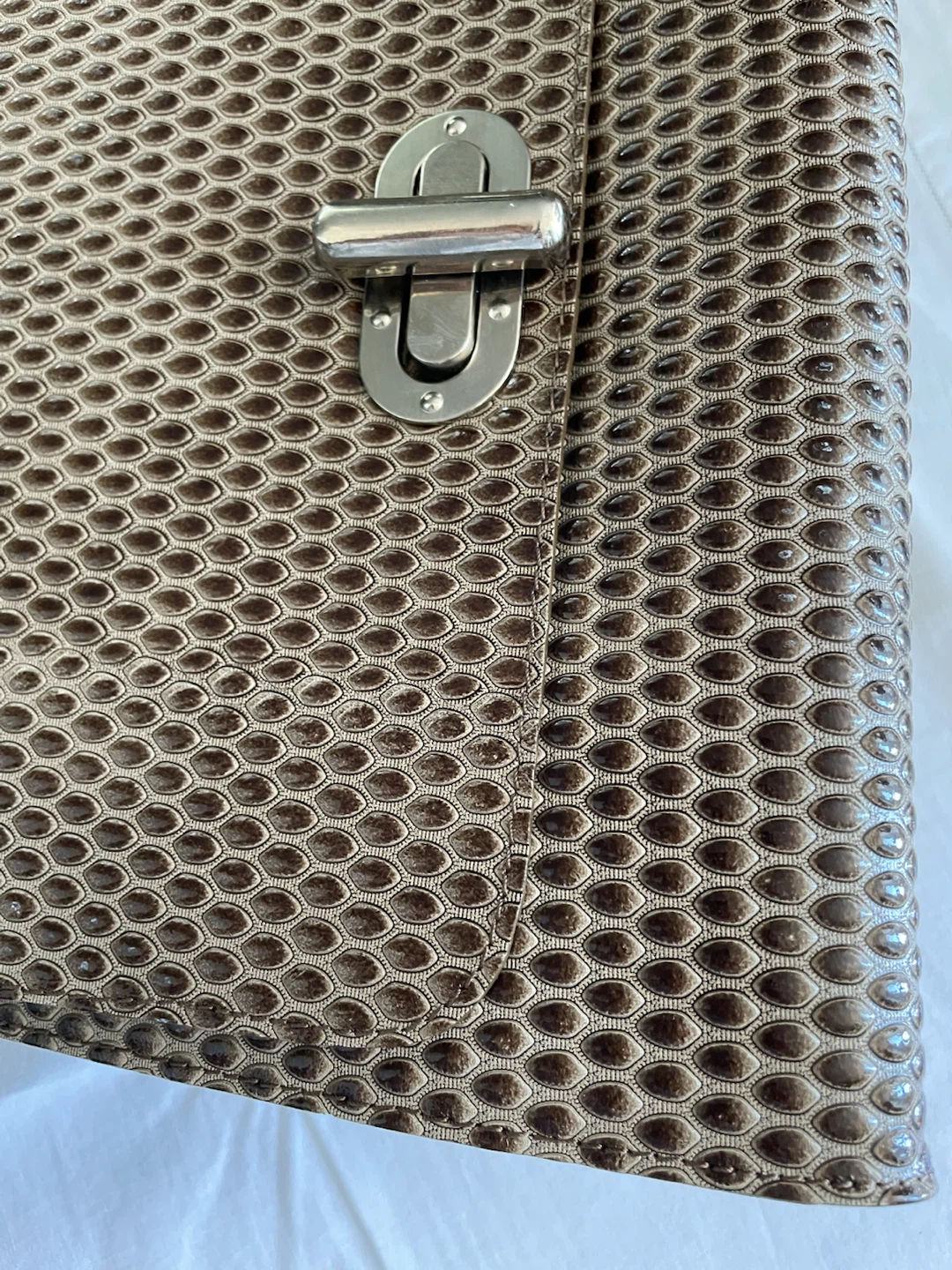 Brown Embossed Handbag with Silver Clasp - photo 4