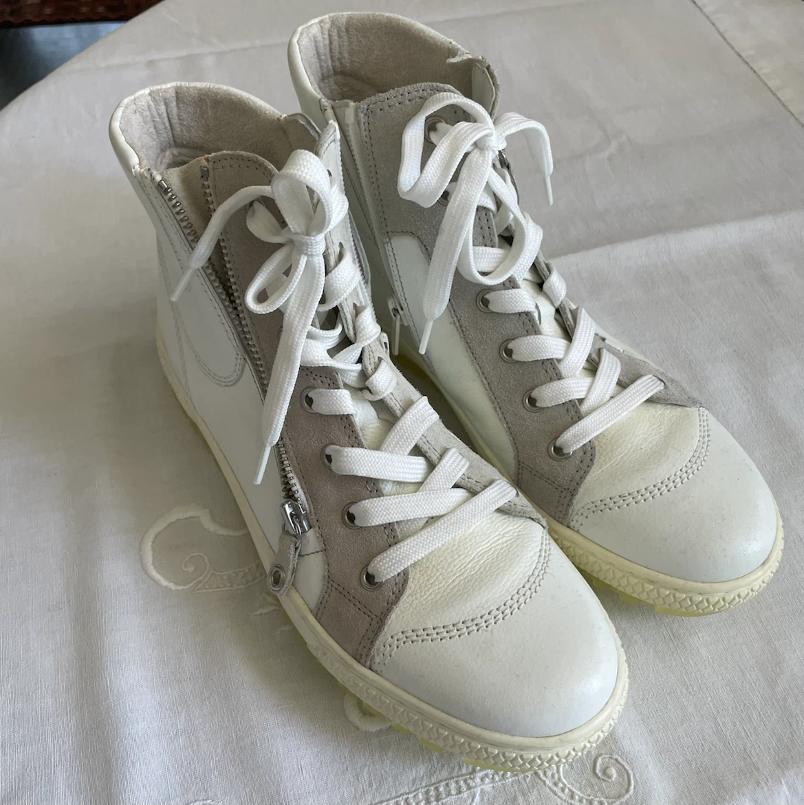 White and Grey High-Top Sneakers