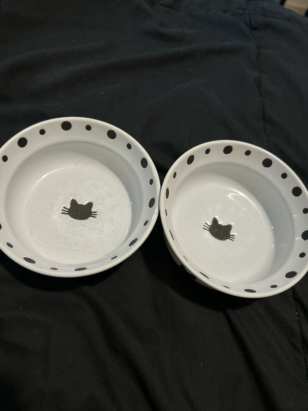 2 White Cat Food Bowls
