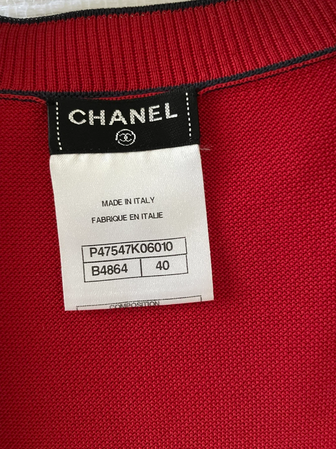 Chanel Red Cardigan with Black Trim and CC Buttons - photo 3