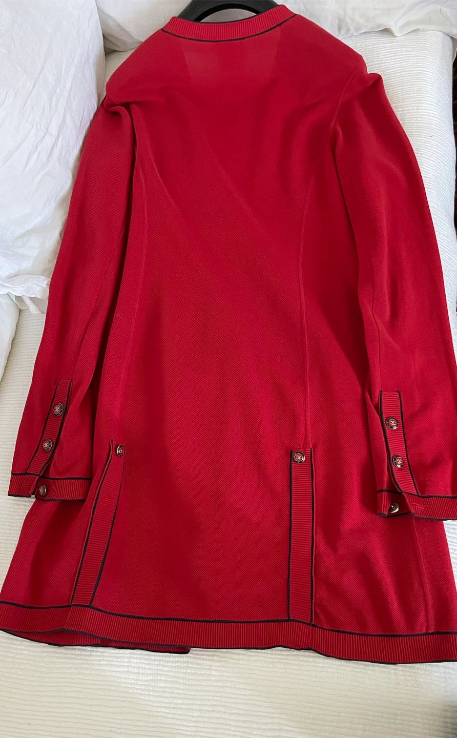 Chanel Red Cardigan with Black Trim and CC Buttons - photo 4